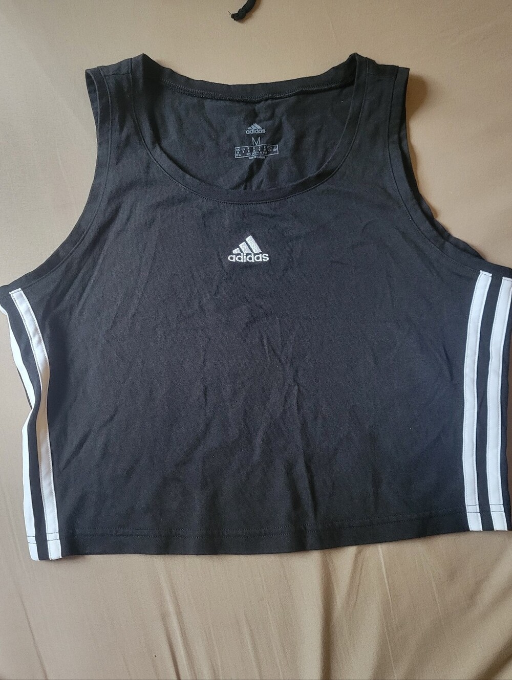 adidas Black Crop Tank Top with White Side Stripes
